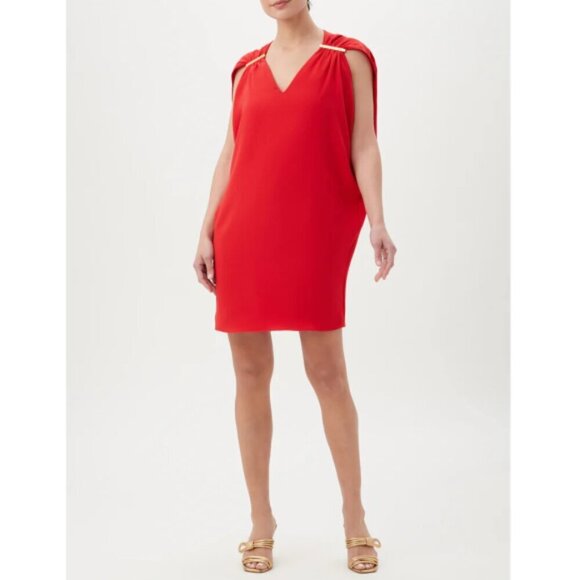 Trina Turk 'Kanpeki' Cape-Shoulder Crepe Mini-Dress, Reina Red - Picture 2 of 3